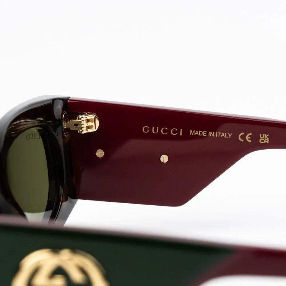 NEW Gucci GG1664S 002 Havana Red Green Rectangle Unisex Sunglasses